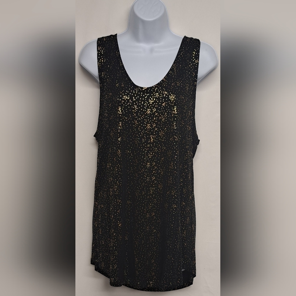 Gap L Tank Top Black Gold Speckled Dots Luxe Stretch Excellent Condition